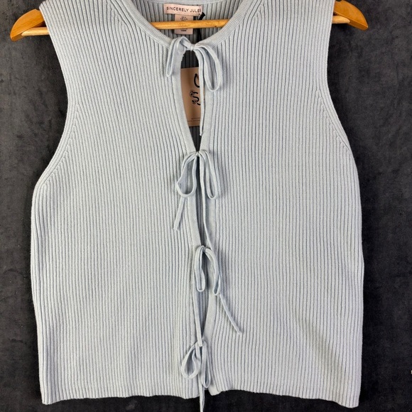 Sincerly Jules Tops - NWT Sincerely Jules Sz S Lt Blue Ribbed Tie Front Tank Top